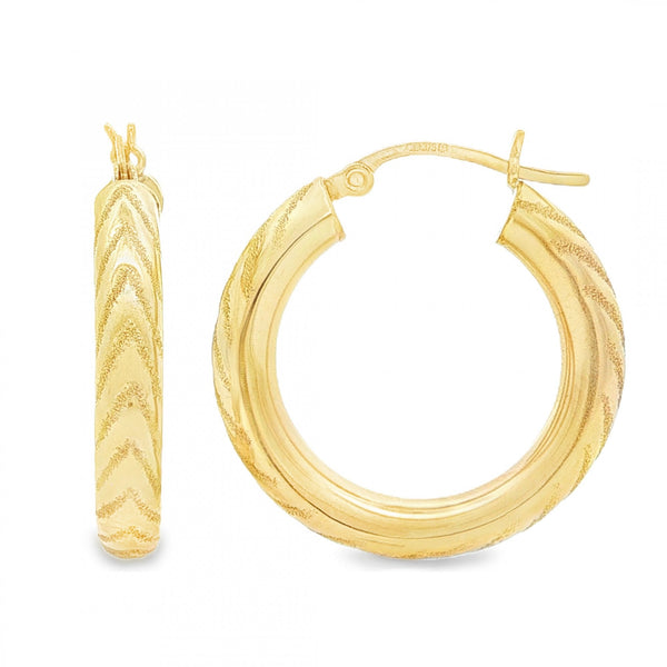 9ct Yellow Gold Patterned Round Hoop Earrings - 4x26x25mm - 2.5g
