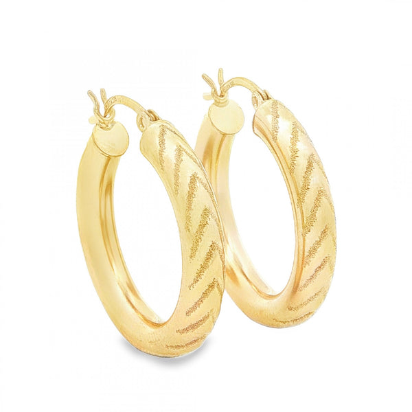 9ct Yellow Gold Patterned Round Hoop Earrings - 4x26x25mm - 2.5g