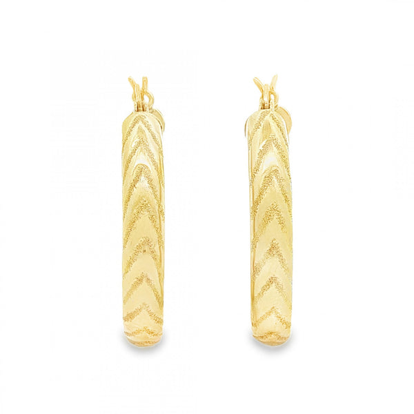 9ct Yellow Gold Patterned Round Hoop Earrings - 4x26x25mm - 2.5g