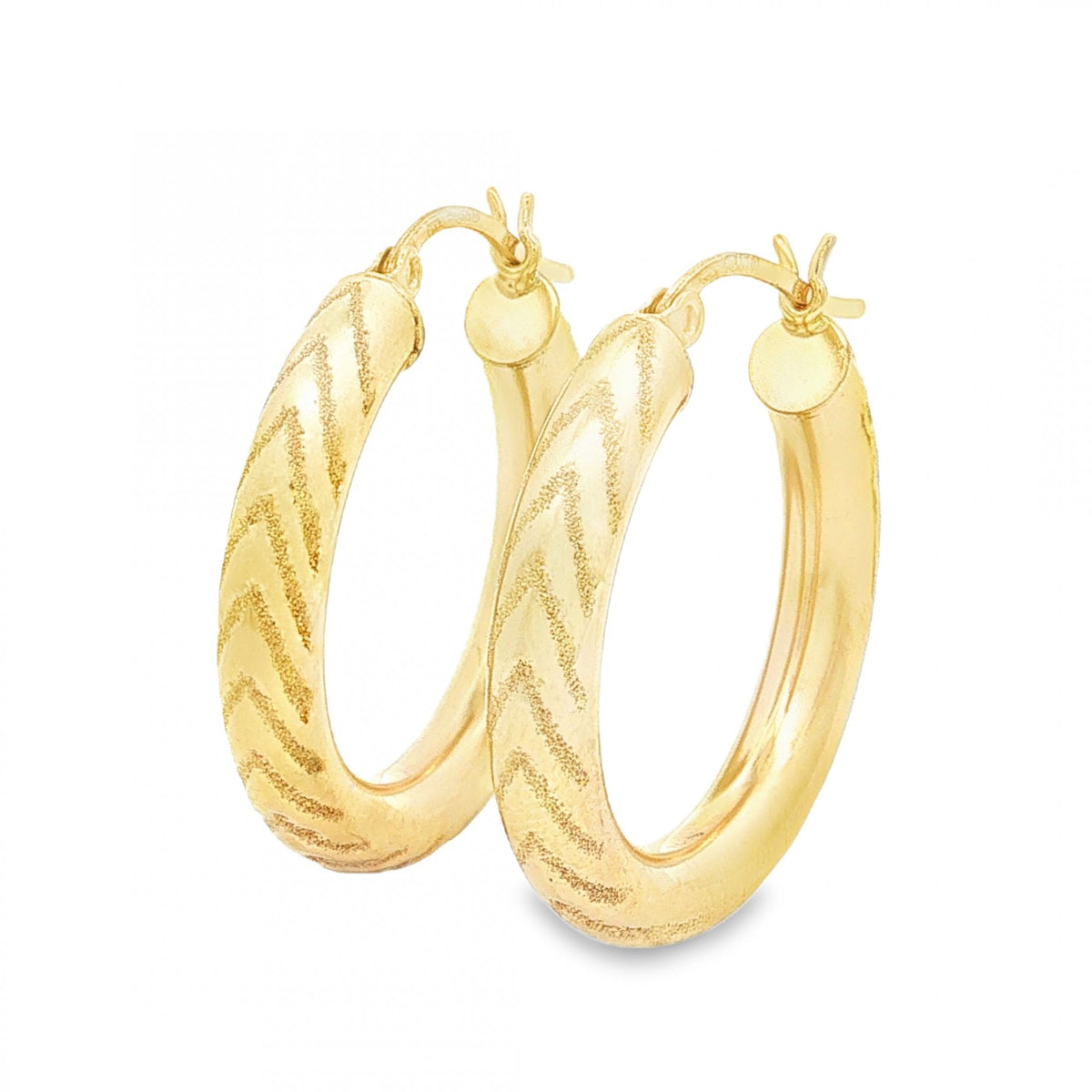 9ct Yellow Gold Patterned Round Hoop Earrings - 4x26x25mm - 2.5g