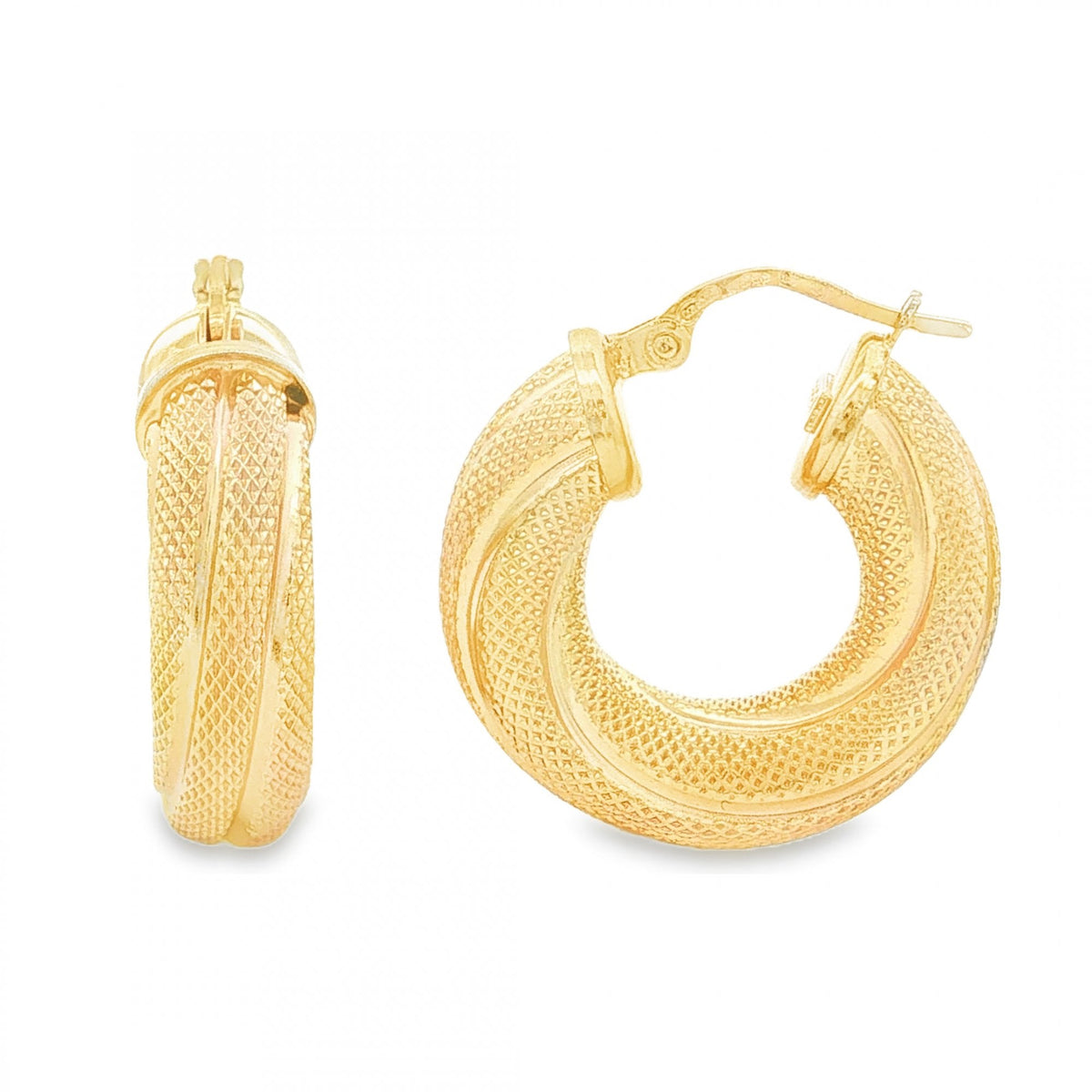 9ct Yellow Gold Patterned Hoop Earrings - 6x22x21mm - 4.1g