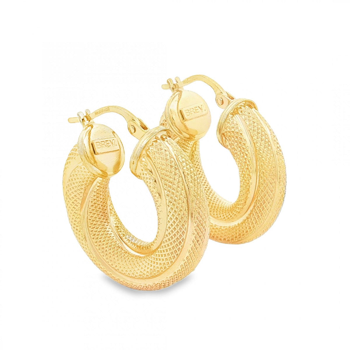 9ct Yellow Gold Patterned Hoop Earrings - 6x22x21mm - 4.1g
