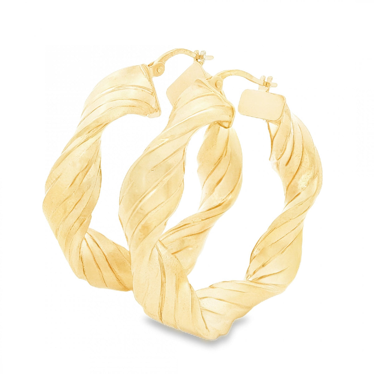 9ct Yellow Gold Large Ribbon Twist Hoop Earrings - 7x36x35mm