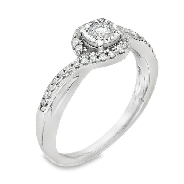 9ct White Gold Diamond Twist Halo Engagement Ring - 0.25ct
