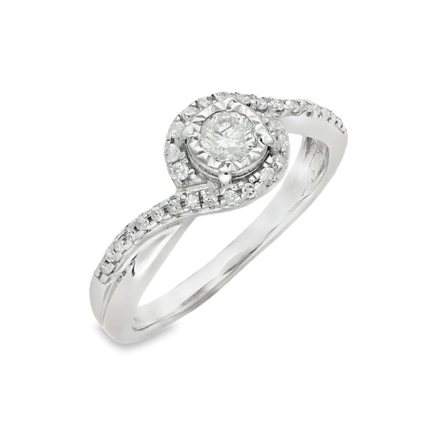 9ct White Gold Diamond Twist Halo Engagement Ring - 0.25ct