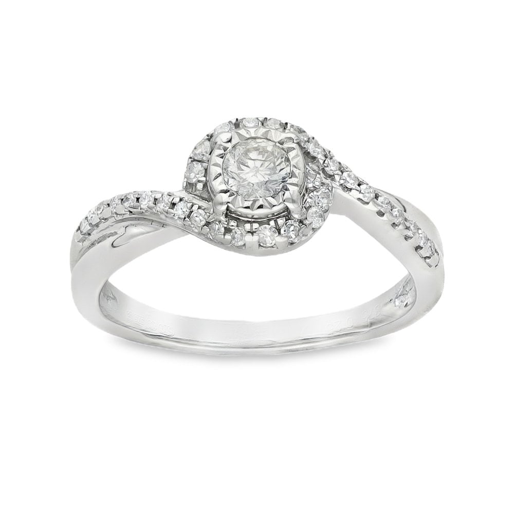 9ct White Gold Diamond Twist Halo Engagement Ring - 0.25ct