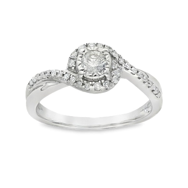 9ct White Gold Diamond Twist Halo Engagement Ring - 0.25ct