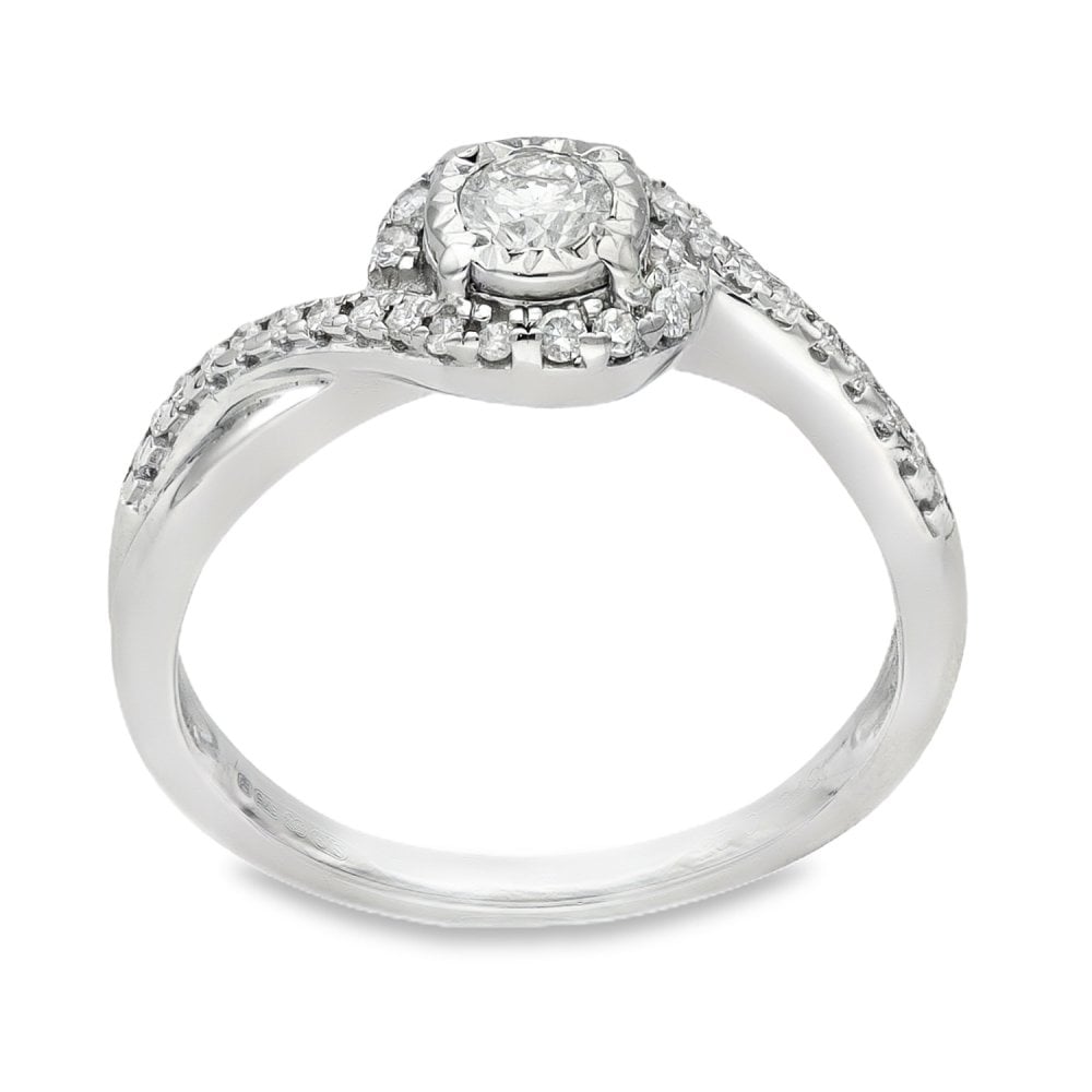 9ct White Gold Diamond Twist Halo Engagement Ring - 0.25ct