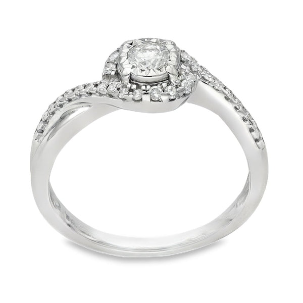9ct White Gold Diamond Twist Halo Engagement Ring - 0.25ct