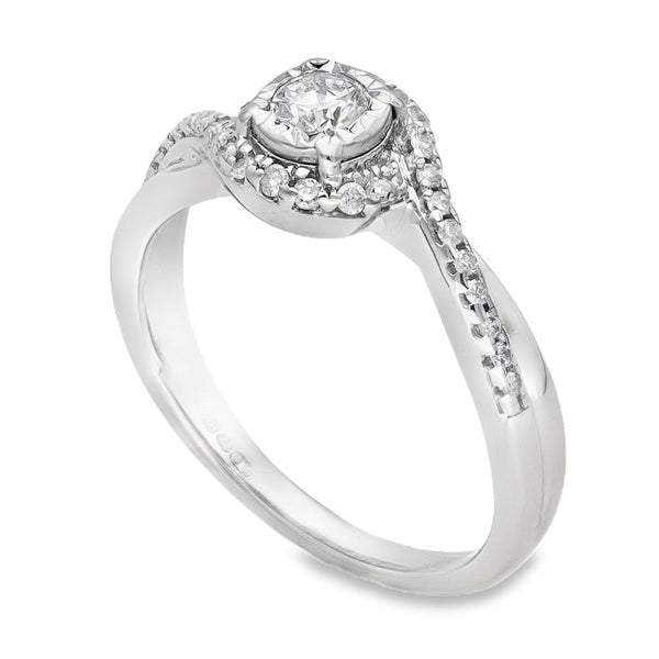 9ct White Gold Diamond Twist Halo Engagement Ring - 0.25ct