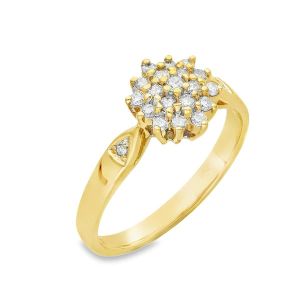 18ct Yellow Gold Diamond Cluster Ring - Size M - 0.25ct