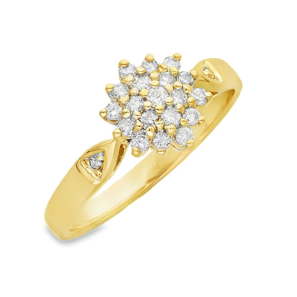 18ct Yellow Gold Diamond Cluster Ring - Size M - 0.25ct