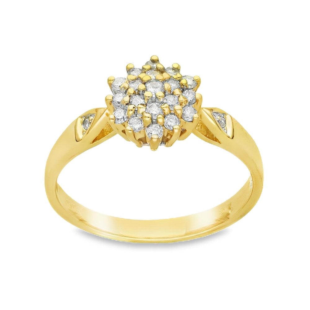 18ct Yellow Gold Diamond Cluster Ring - Size M - 0.25ct