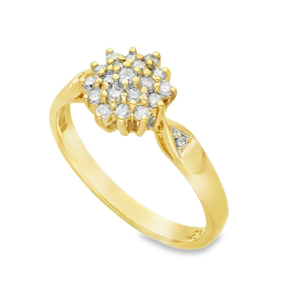 18ct Yellow Gold Diamond Cluster Ring - Size M - 0.25ct