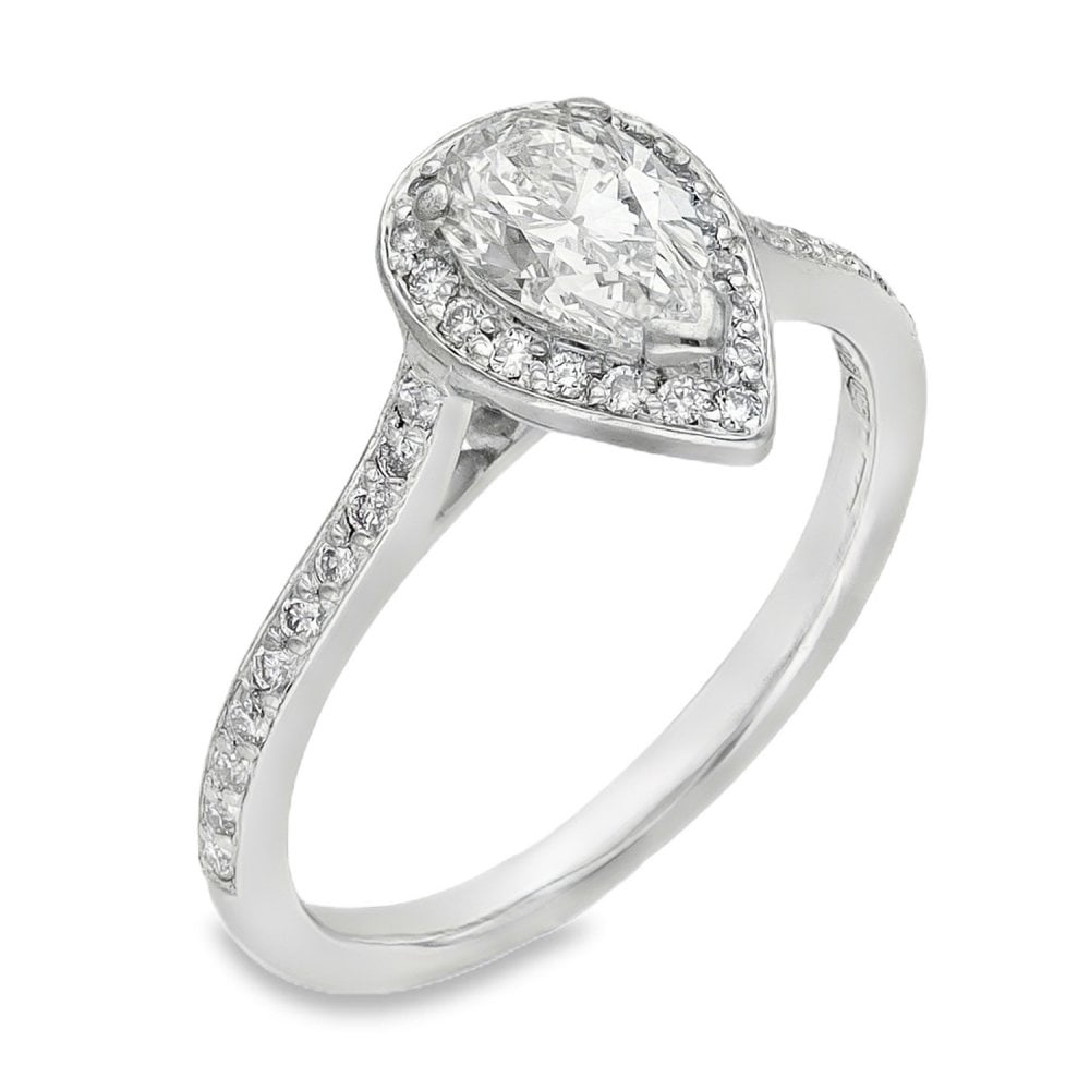 950 Platinum Pear Diamond Halo Engagement Ring - Size H½ -0.70ct