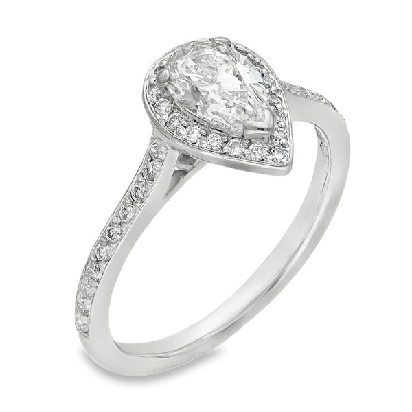 950 Platinum Pear Diamond Halo Engagement Ring - Size H½ -0.70ct