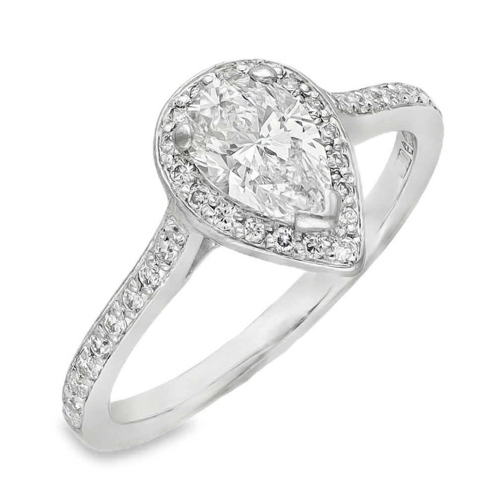 950 Platinum Pear Diamond Halo Engagement Ring - Size H½ -0.70ct