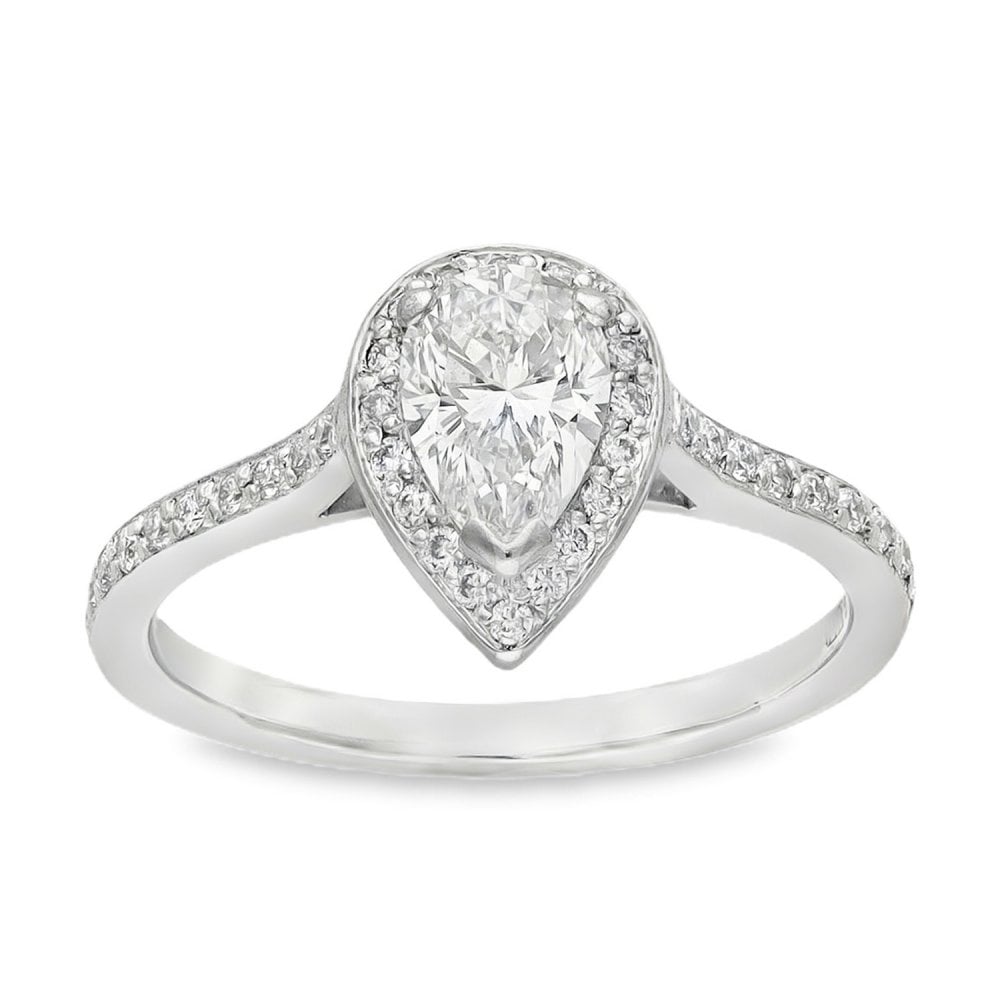 950 Platinum Pear Diamond Halo Engagement Ring - Size H½ -0.70ct