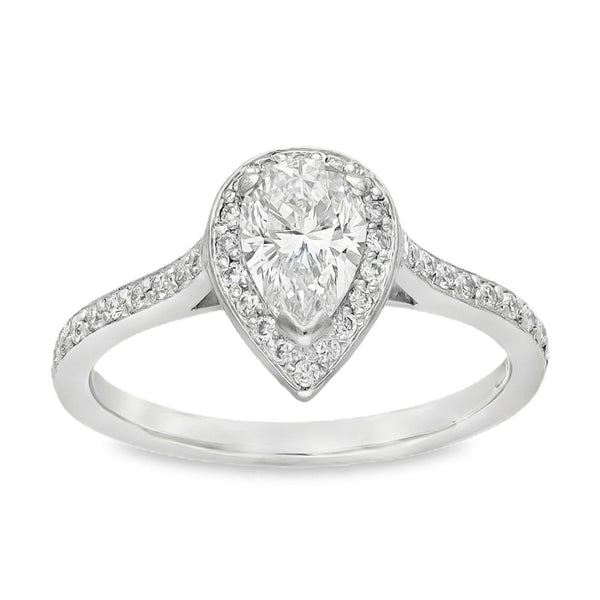 950 Platinum Pear Diamond Halo Engagement Ring - Size H½ -0.70ct