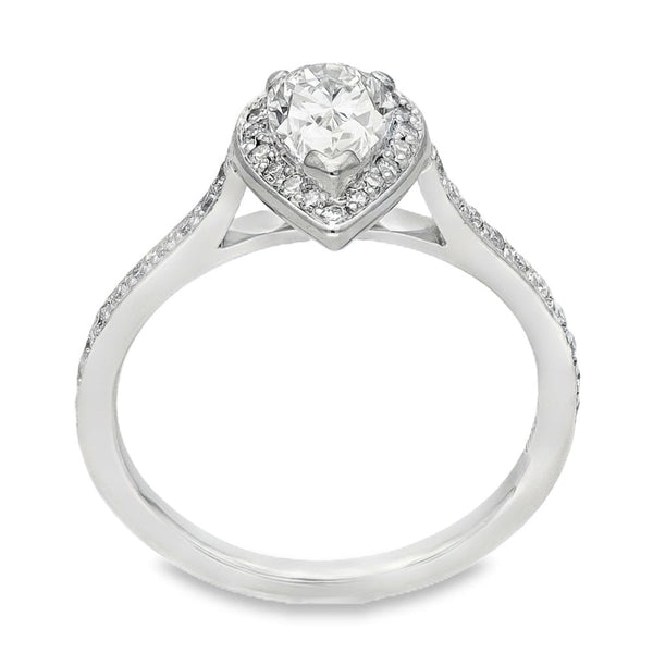 950 Platinum Pear Diamond Halo Engagement Ring - Size H½ -0.70ct