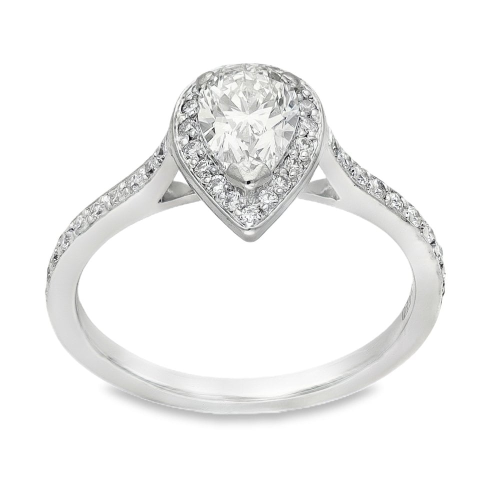 950 Platinum Pear Diamond Halo Engagement Ring - Size H½ -0.70ct