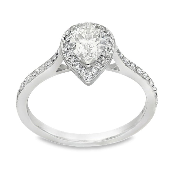 950 Platinum Pear Diamond Halo Engagement Ring - Size H½ -0.70ct