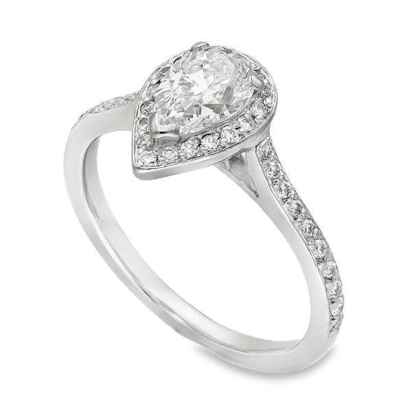 950 Platinum Pear Diamond Halo Engagement Ring - Size H½ -0.70ct