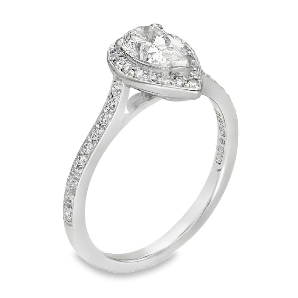 950 Platinum Pear Diamond Halo Engagement Ring - Size H½ -0.70ct