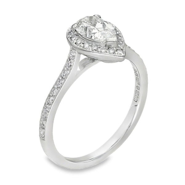 950 Platinum Pear Diamond Halo Engagement Ring - Size H½ -0.70ct