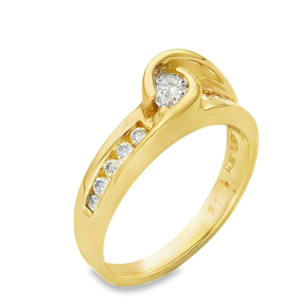 14ct Yellow Gold Diamond Twist Enagagement Ring - Size N -0.40ct
