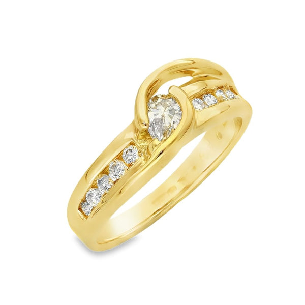 14ct Yellow Gold Diamond Twist Enagagement Ring - Size N -0.40ct
