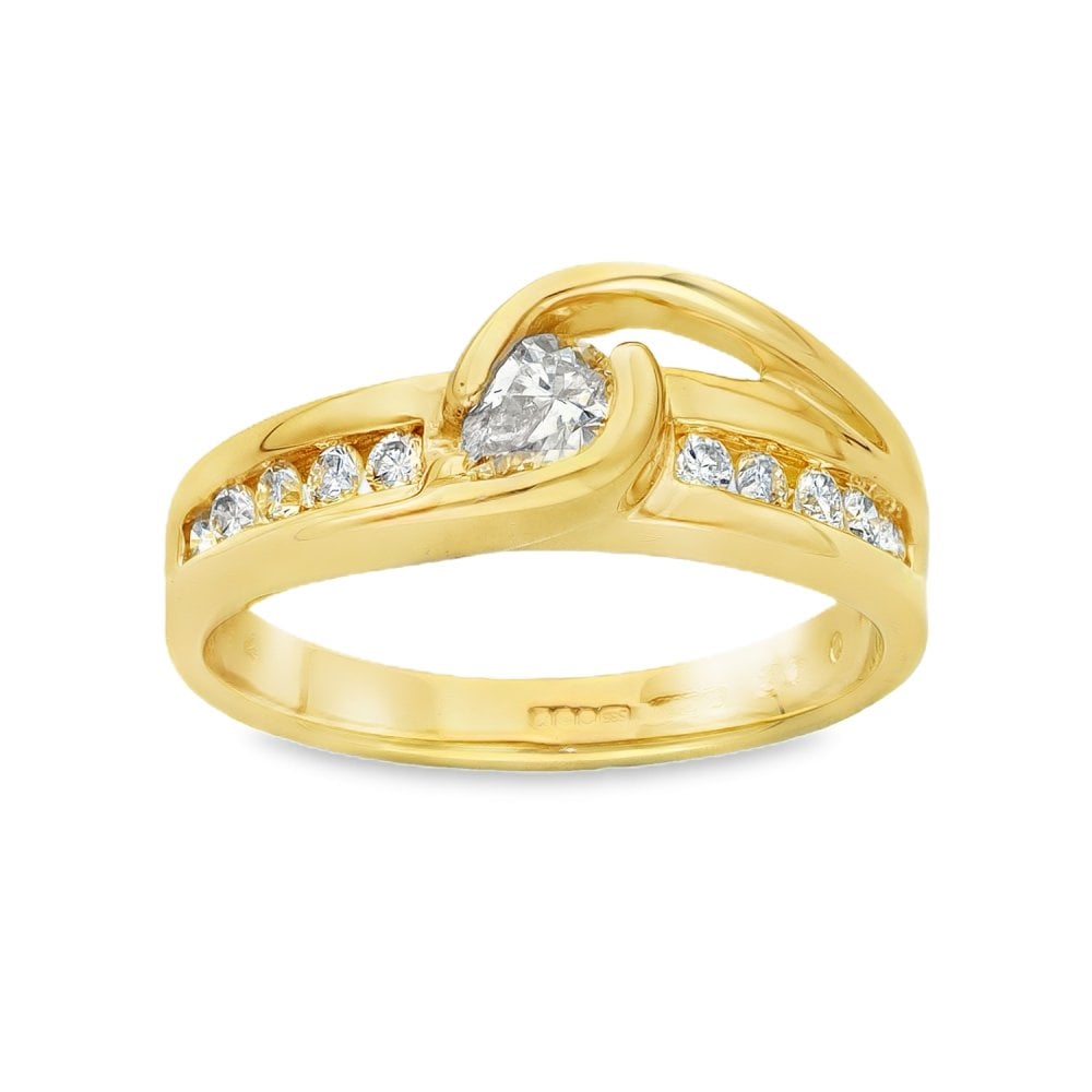 14ct Yellow Gold Diamond Twist Enagagement Ring - Size N -0.40ct