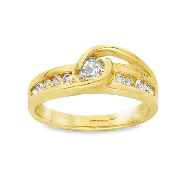 14ct Yellow Gold Diamond Twist Enagagement Ring - Size N -0.40ct