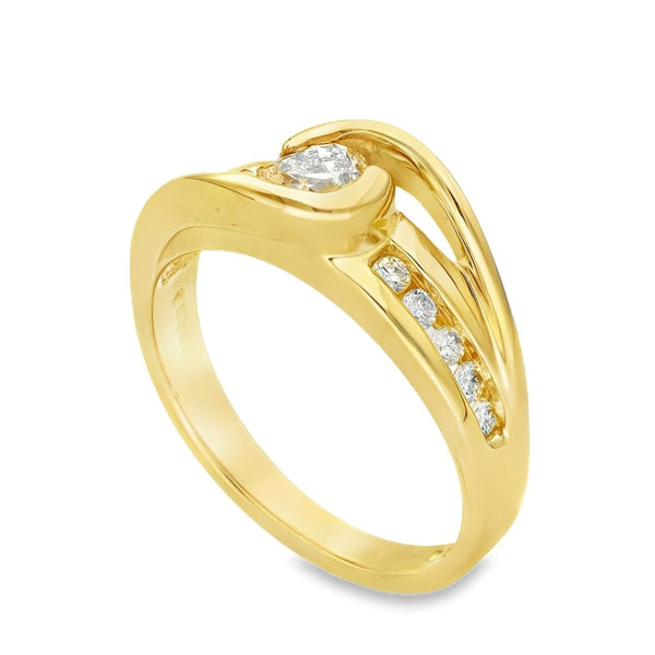 14ct Yellow Gold Diamond Twist Enagagement Ring - Size N -0.40ct