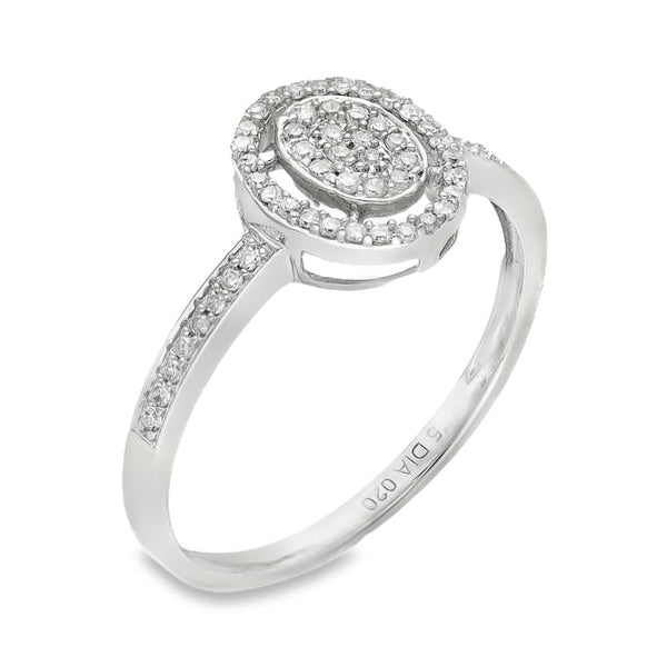 9ct White Gold Diamond Oval Cluster Ring - Size N - 0.20ct