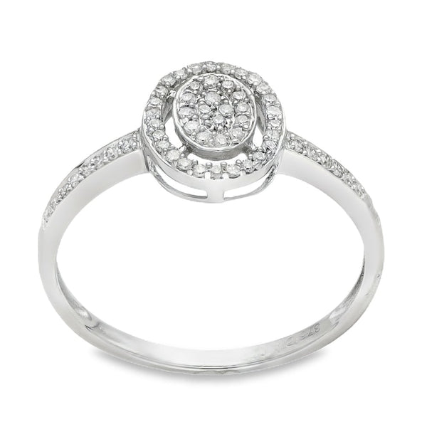 9ct White Gold Diamond Oval Cluster Ring - Size N - 0.20ct