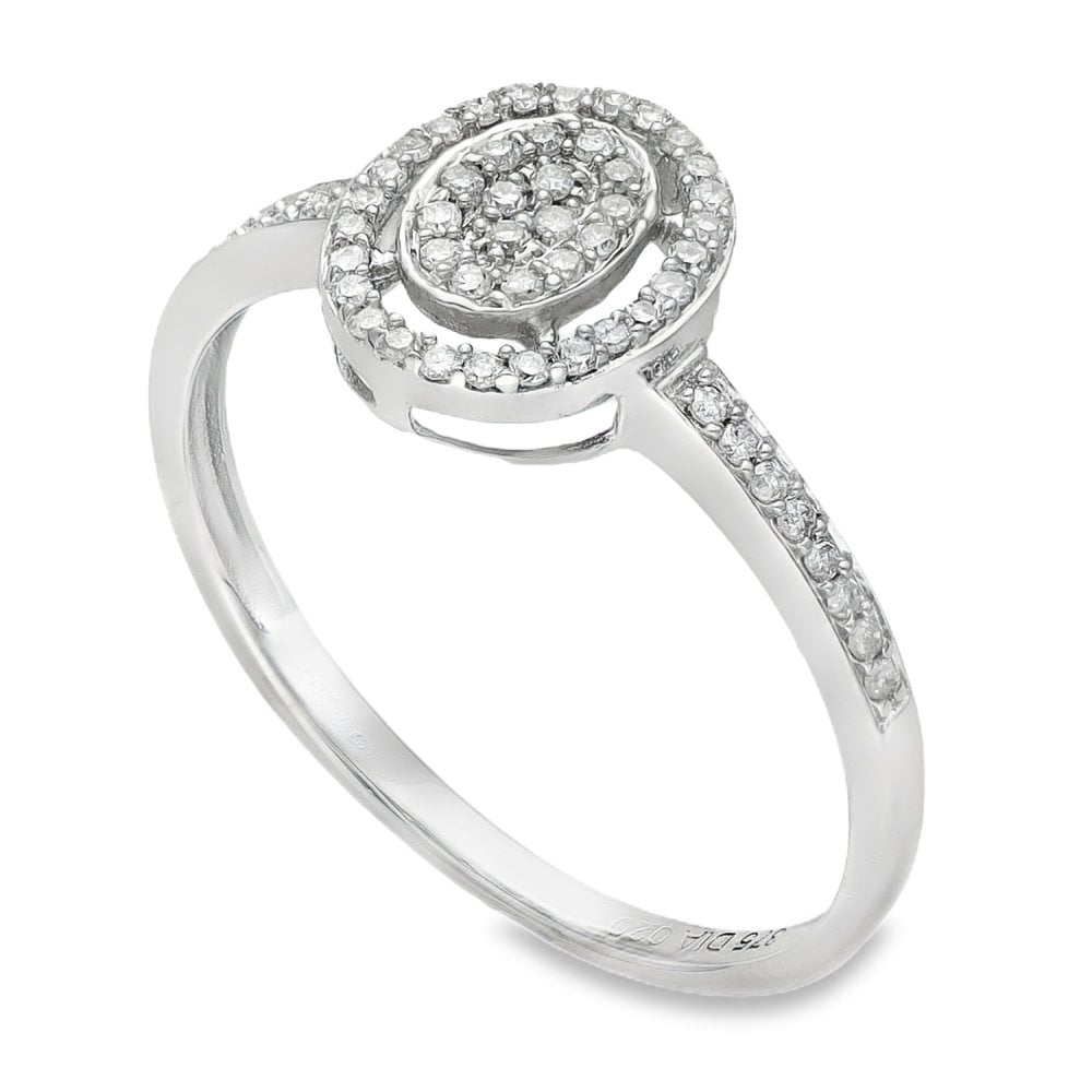 9ct White Gold Diamond Oval Cluster Ring - Size N - 0.20ct