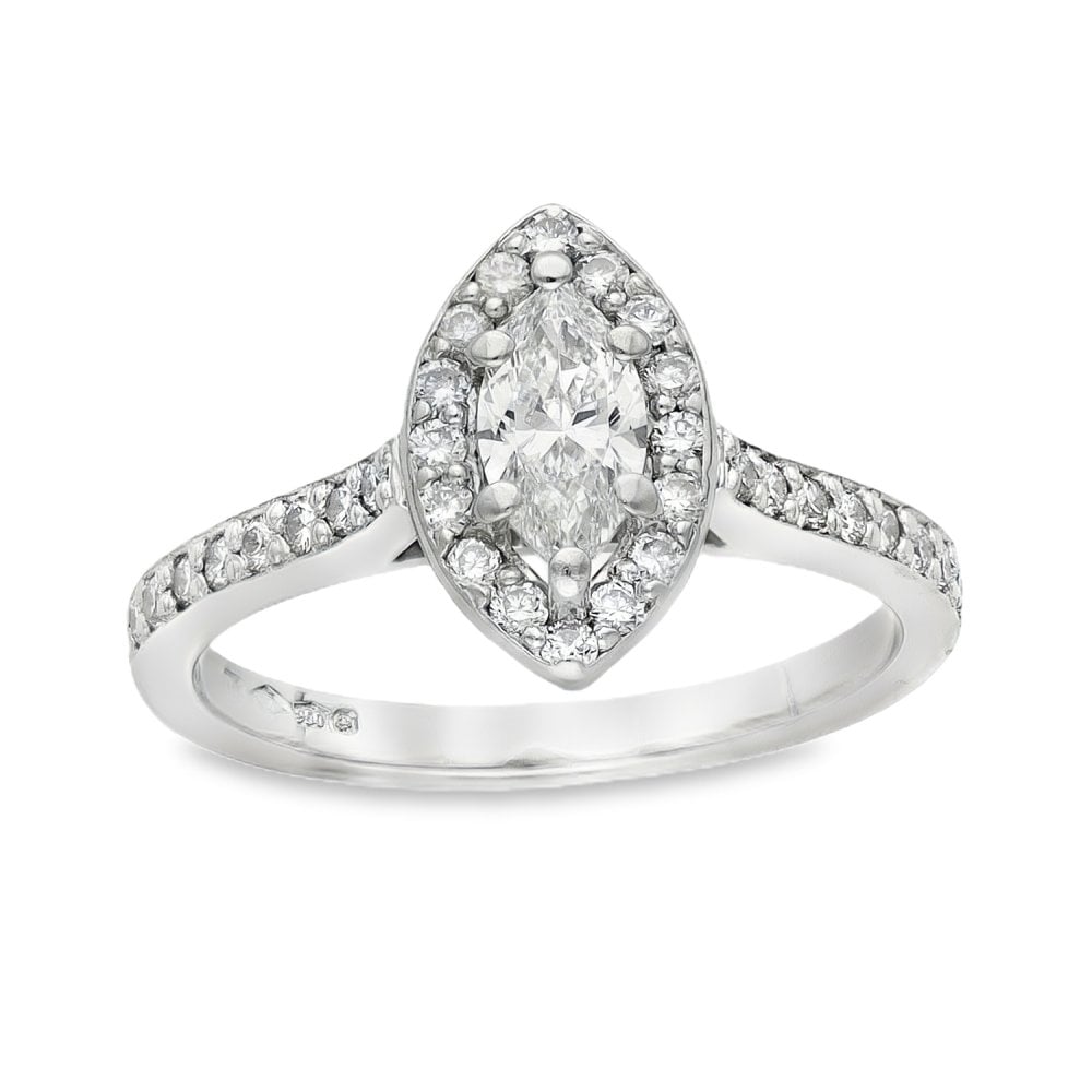 950 Platinum Marquise Halo Diamond Engagement Ring - 0.66ct