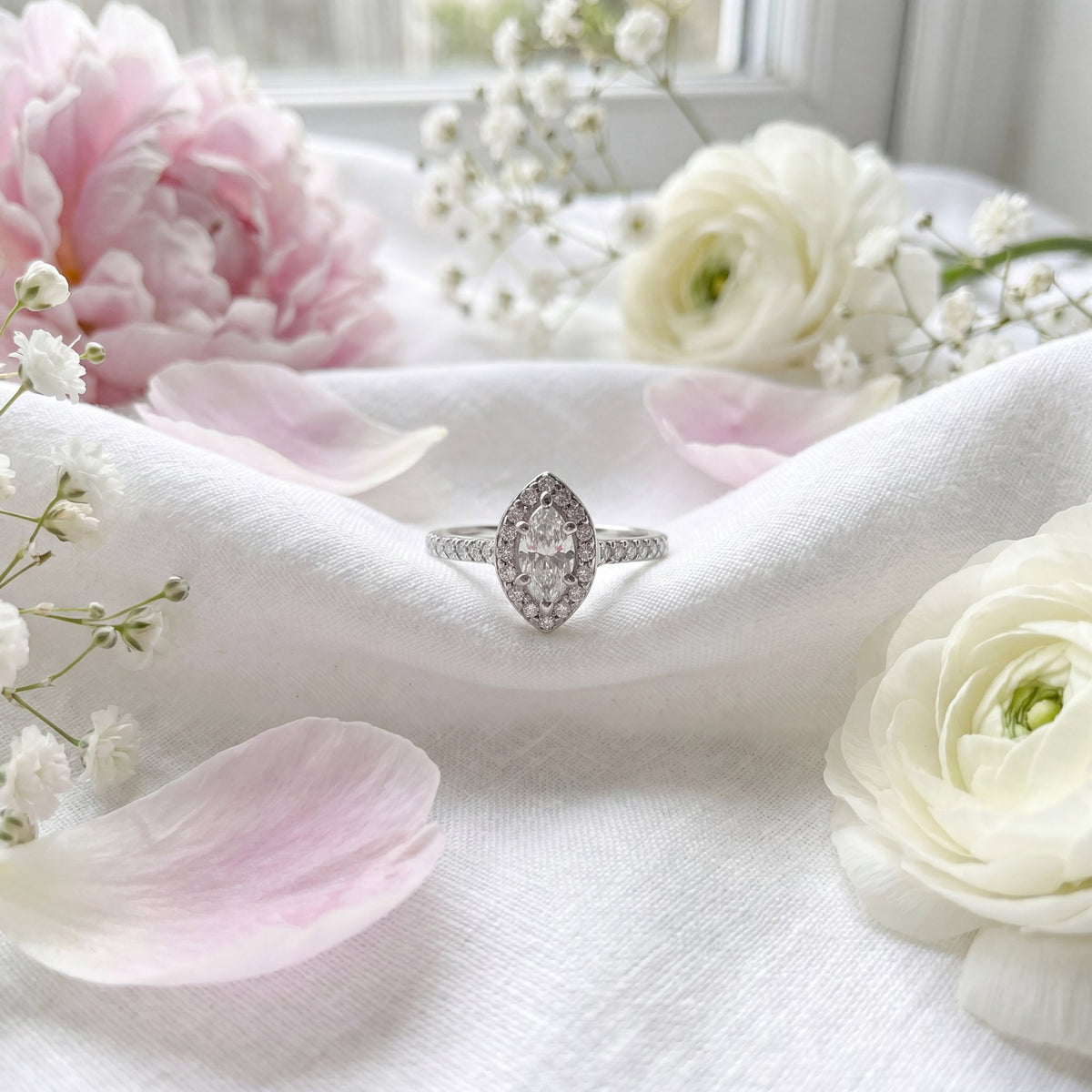 950 Platinum Marquise Halo Diamond Engagement Ring - 0.66ct