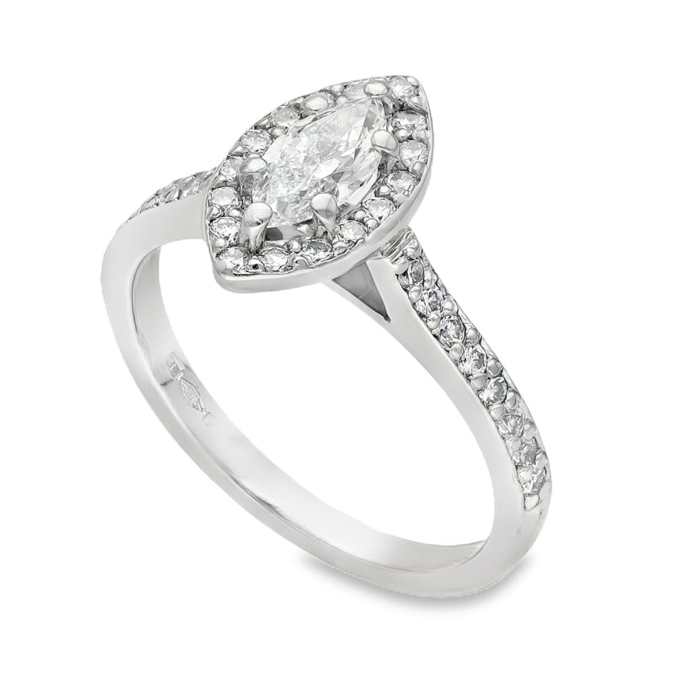 950 Platinum Marquise Halo Diamond Engagement Ring - 0.66ct