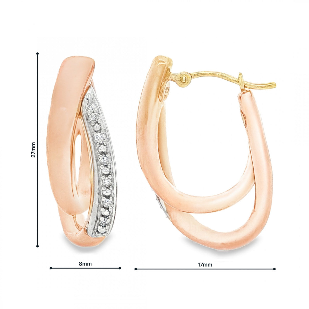 9ct Yellow & Rose Gold Diamond Double Hoop Earrings - 0.10ct
