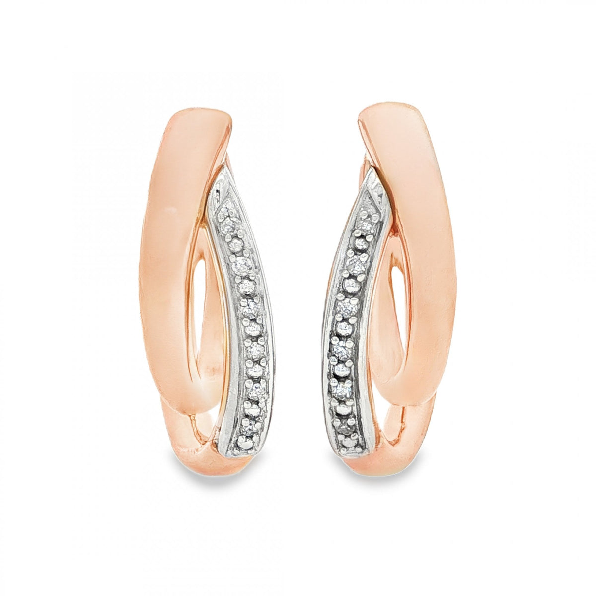 9ct Yellow & Rose Gold Diamond Double Hoop Earrings - 0.10ct