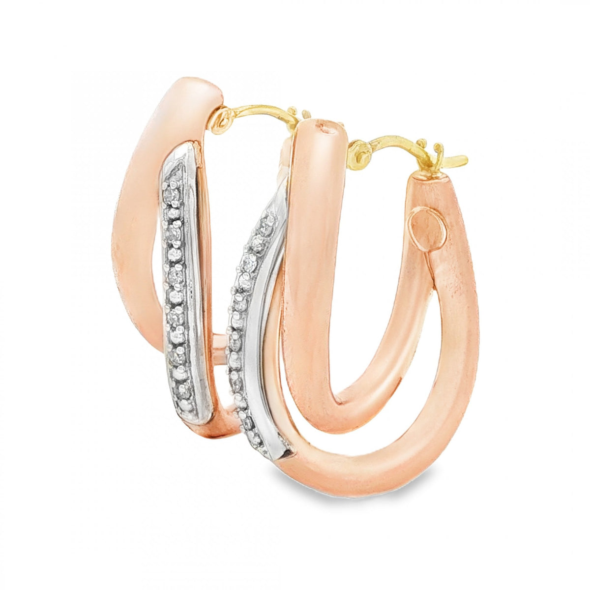 9ct Yellow & Rose Gold Diamond Double Hoop Earrings - 0.10ct