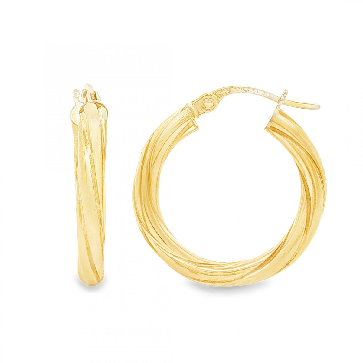 9ct Yellow Gold Twist Tube Hoop Earrings - 3x22x21mm - 1.6g