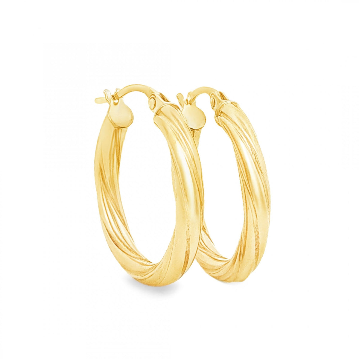 9ct Yellow Gold Twist Tube Hoop Earrings - 3x22x21mm - 1.6g