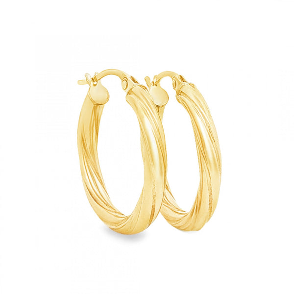 9ct Yellow Gold Twist Tube Hoop Earrings - 3x22x21mm - 1.6g