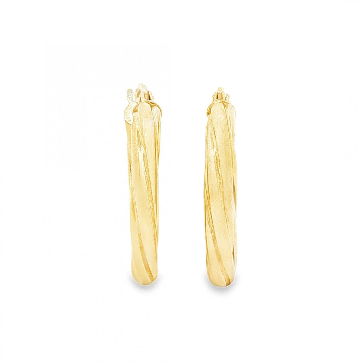 9ct Yellow Gold Twist Tube Hoop Earrings - 3x22x21mm - 1.6g