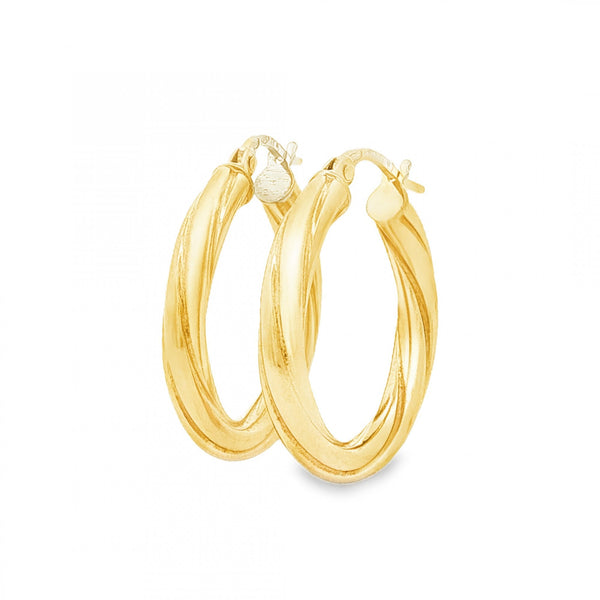 9ct Yellow Gold Twist Tube Hoop Earrings - 3x22x21mm - 1.6g