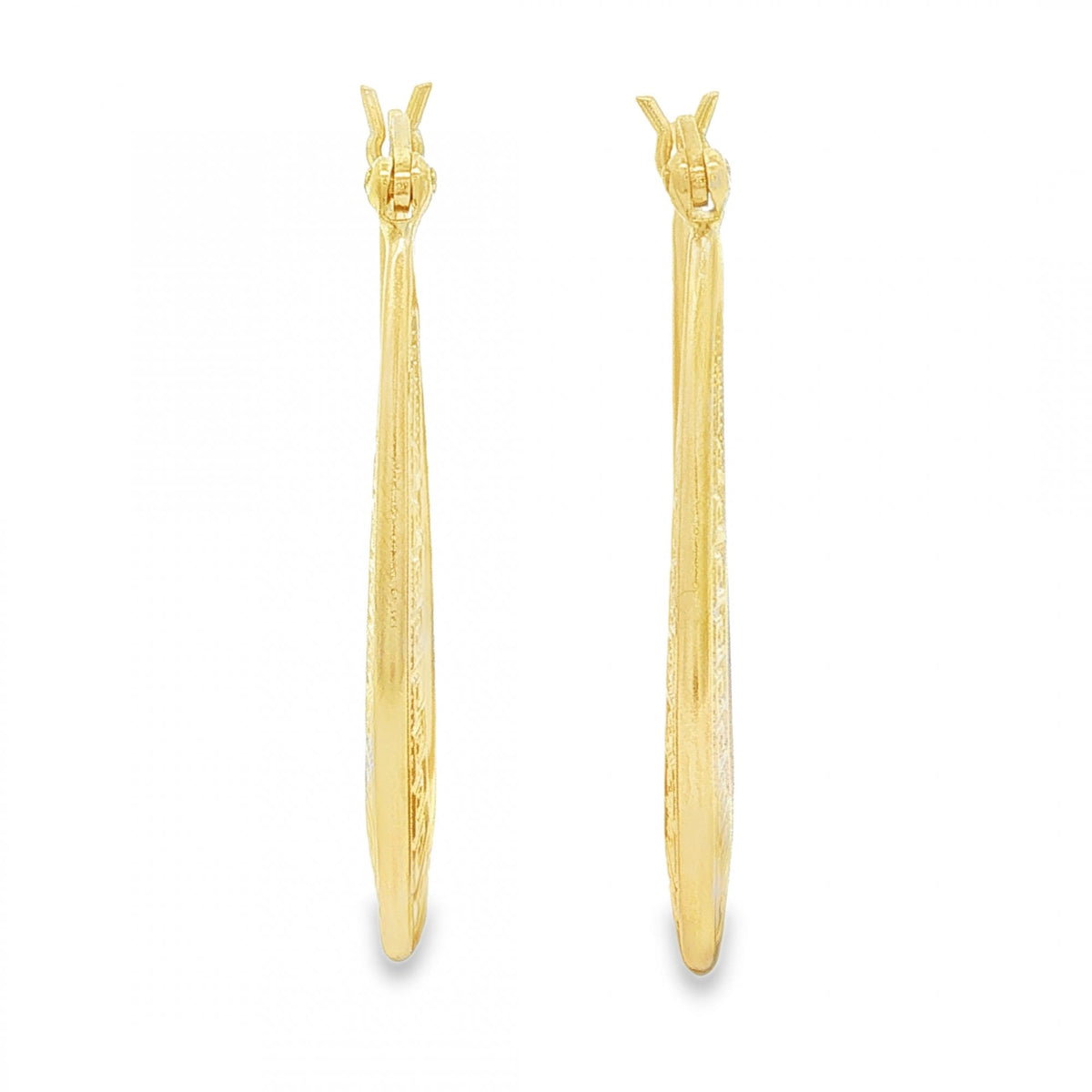 9ct Yellow Gold Oval Greek Key Hoop Earrings - 2.5x31x22mm -2.0g