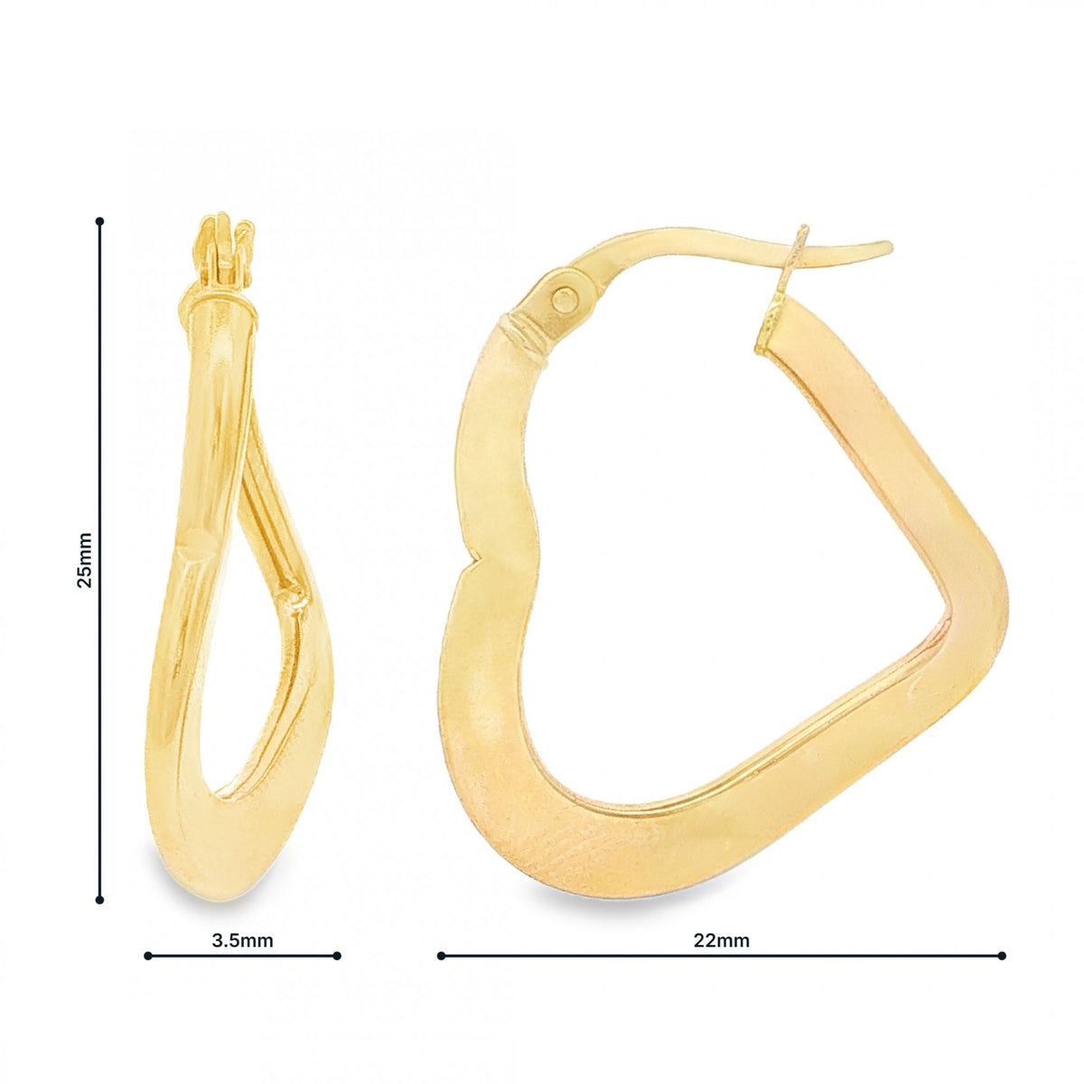 9ct Yellow Gold Twist Heart Hoop Earrings - 3.5x25x22mm - 1.7g
